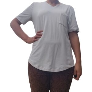 Zyia Active Go To Pocket V-Neck Women's Medium White/Gray Activewear T-Shirt!